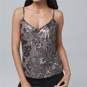 White House Black Market | Sequin Flower Cami | Grey | Small‎
